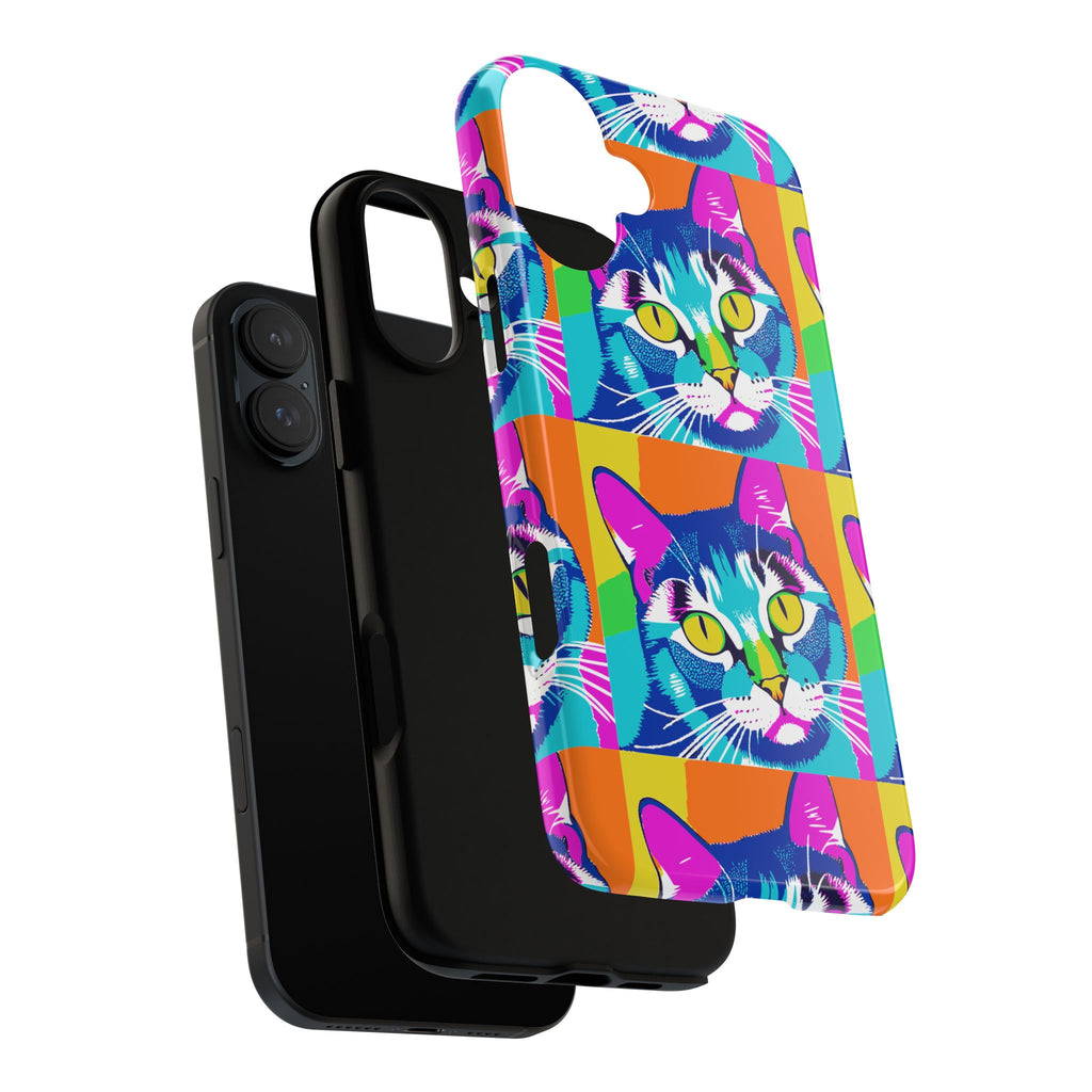 Colorful Cat Phone Case, Vibrant Animal Cover, Unique Pet Lover Gift, Fun Pop Art Style, Trendy Gadget Accessory