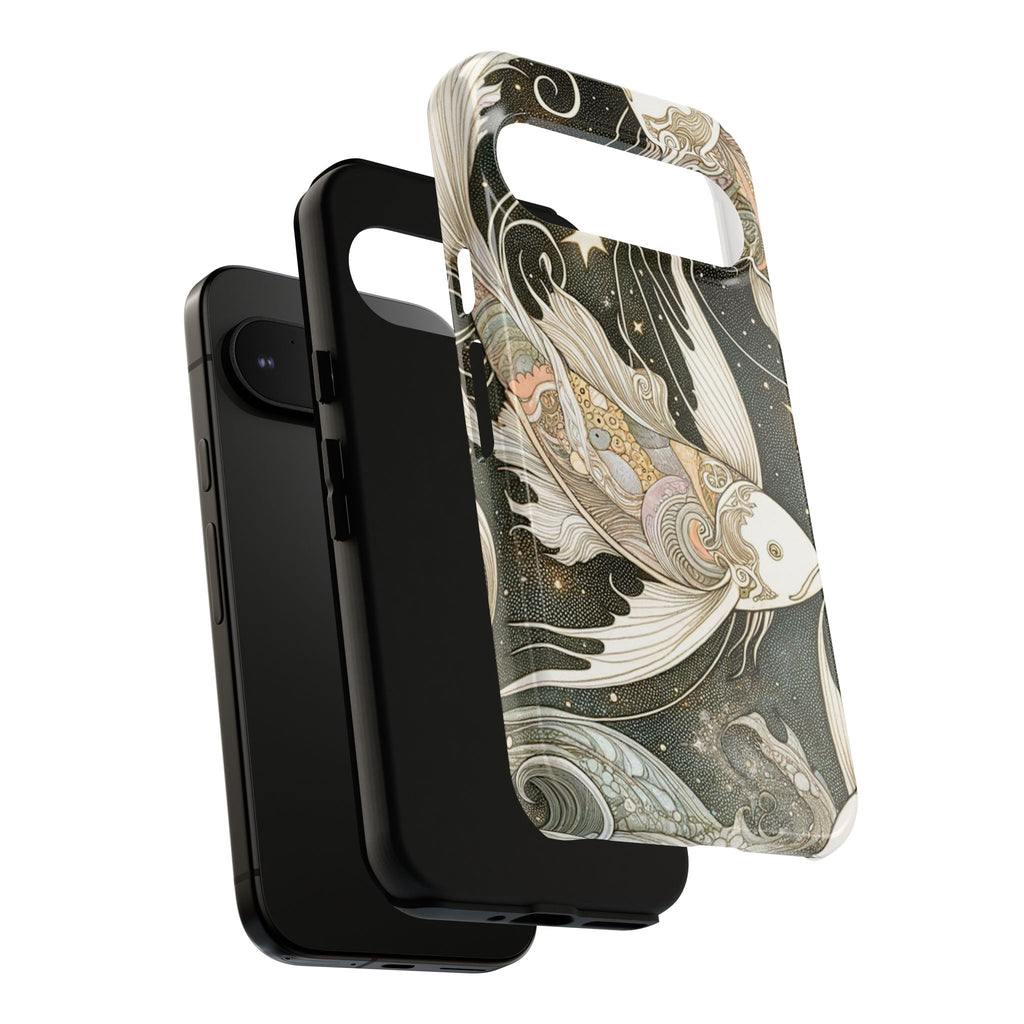 Artistic Phone Case, Cosmic Fish Design, Phone Accessory, Unique Gift, Zodiac Decor, Starry Night Vibes