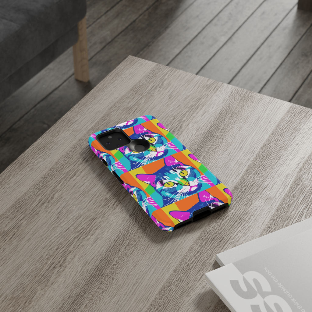 Colorful Cat Phone Case, Vibrant Animal Cover, Unique Pet Lover Gift, Fun Pop Art Style, Trendy Gadget Accessory