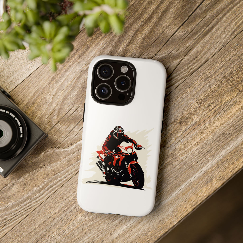 Motorcycle Phone Case, Tough Cases for Riders, Biker Accessory, Gifts for Motorcyclists, Red Bike Design