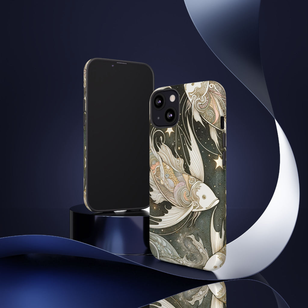 Artistic Phone Case, Cosmic Fish Design, Phone Accessory, Unique Gift, Zodiac Decor, Starry Night Vibes