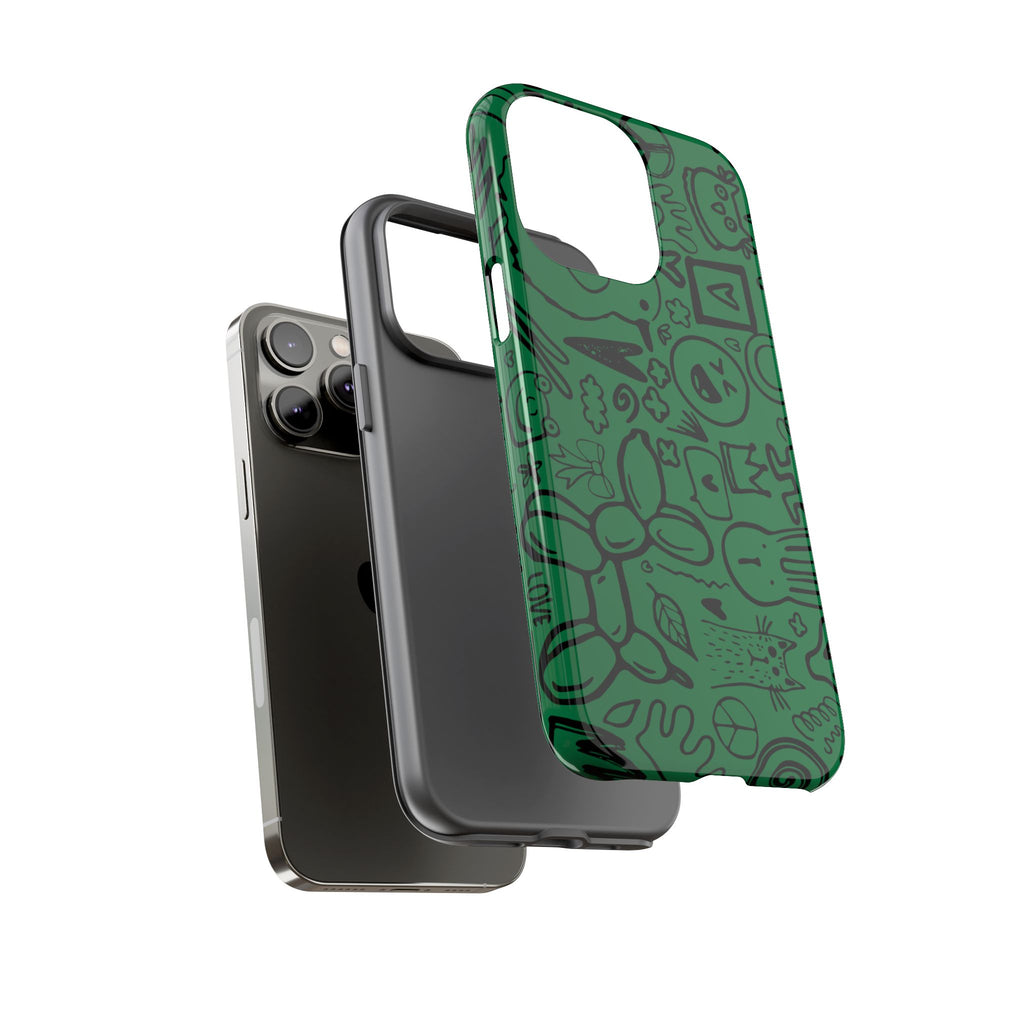 Playful Phone Case, Vibrant Green Tough Case, Quirky Graphic Design, Unique Gift for Kids, Fun Accessories, Christmas, Birthday
