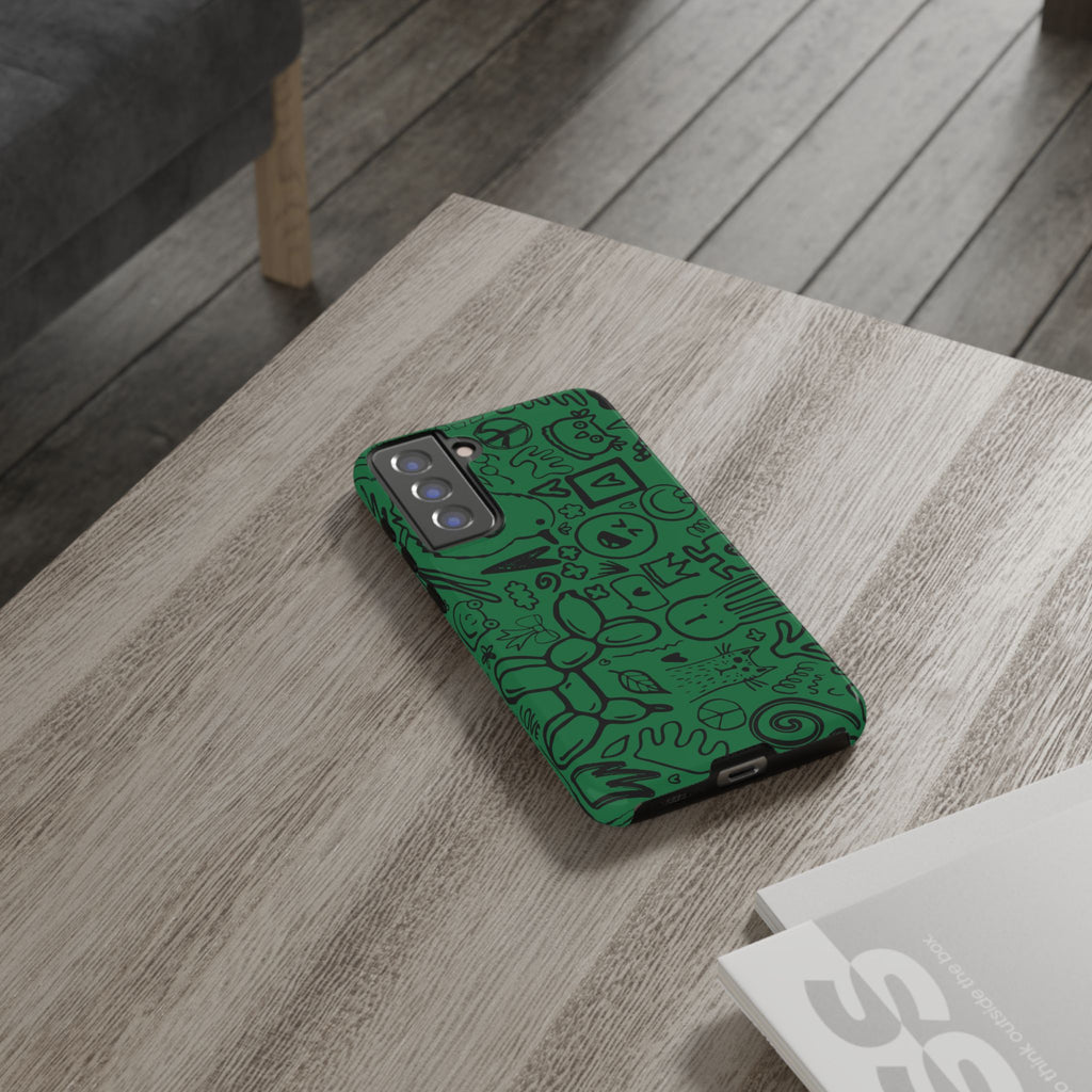 Playful Phone Case, Vibrant Green Tough Case, Quirky Graphic Design, Unique Gift for Kids, Fun Accessories, Christmas, Birthday