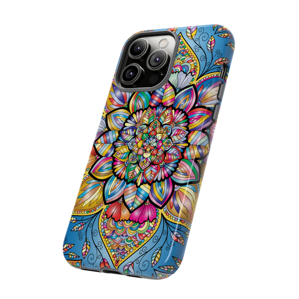 Vibrant Floral Phone Case, Tough Phone Cover, Colorful Mobile Accessory, Artistic Gift, Mandala Design, Everyday Use