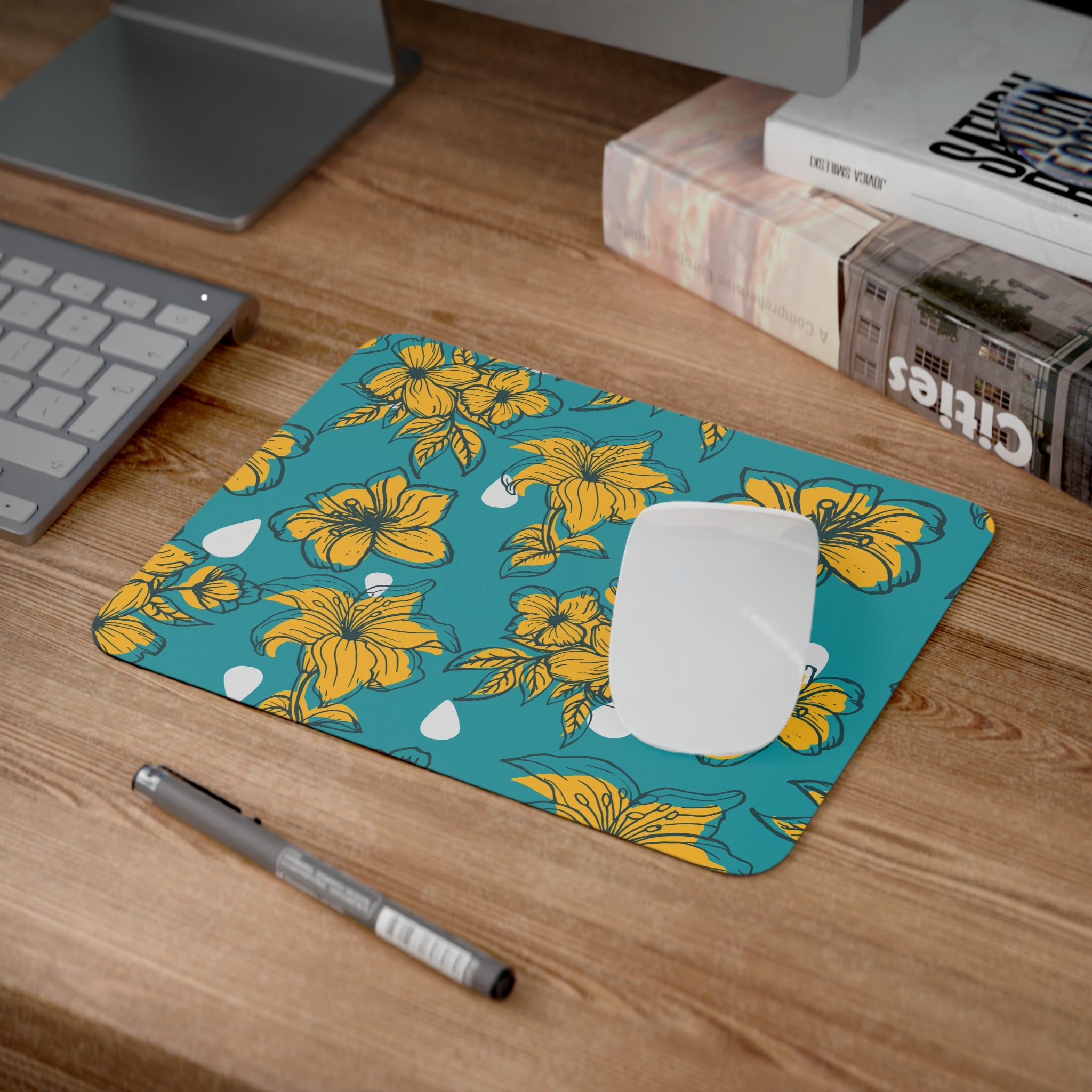 Floral Desk Mouse Pad | Vibrant Office Decor, Gift for Flower Lovers, Functional Desk Accessory, Computer Mouse Mat, Tropical Floral Design