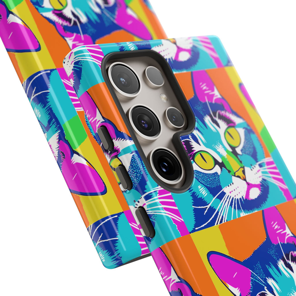 Colorful Cat Phone Case, Vibrant Animal Cover, Unique Pet Lover Gift, Fun Pop Art Style, Trendy Gadget Accessory