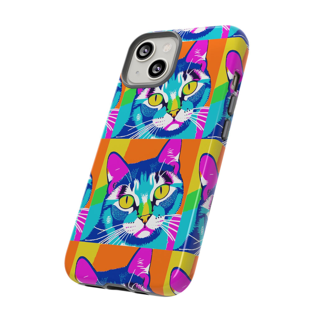 Colorful Cat Phone Case, Vibrant Animal Cover, Unique Pet Lover Gift, Fun Pop Art Style, Trendy Gadget Accessory