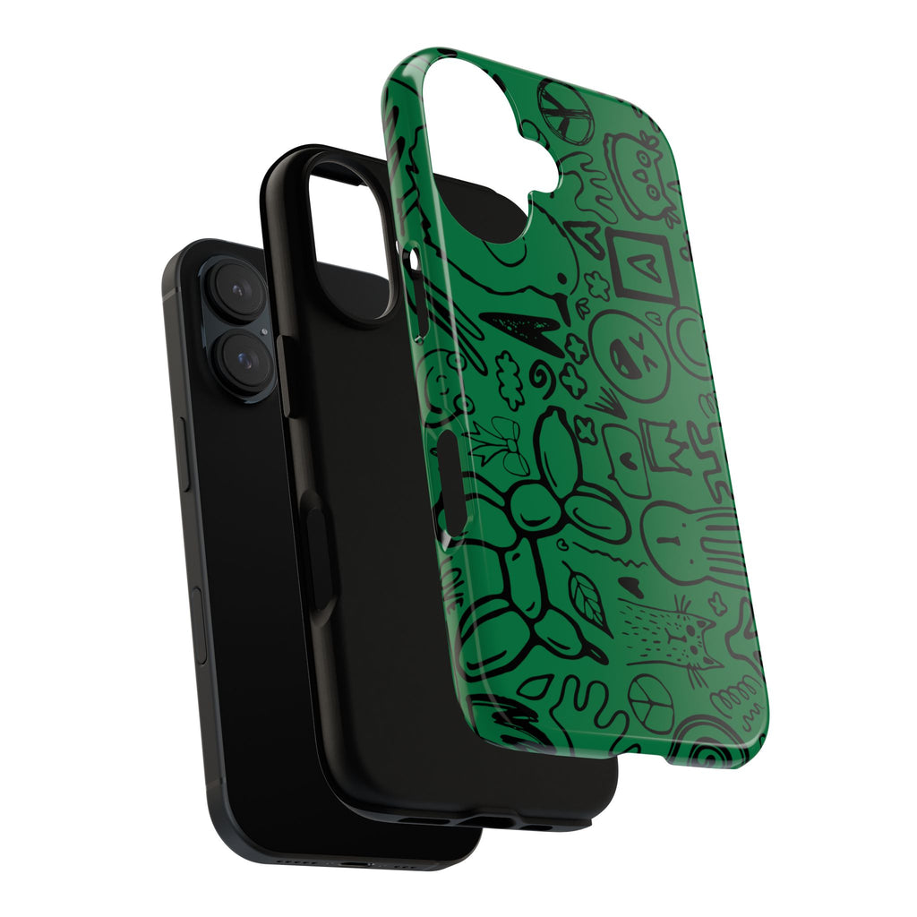 Playful Phone Case, Vibrant Green Tough Case, Quirky Graphic Design, Unique Gift for Kids, Fun Accessories, Christmas, Birthday