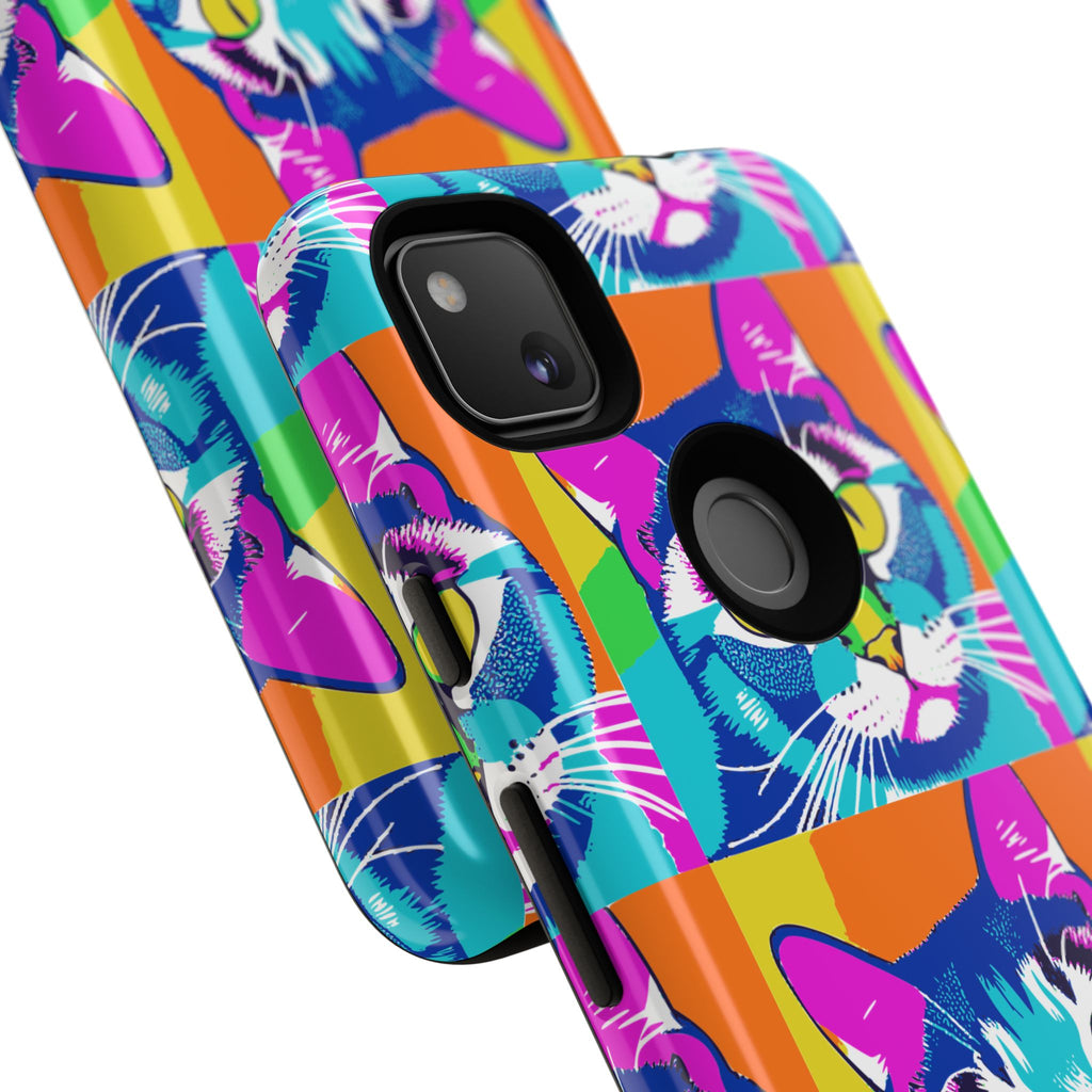 Colorful Cat Phone Case, Vibrant Animal Cover, Unique Pet Lover Gift, Fun Pop Art Style, Trendy Gadget Accessory