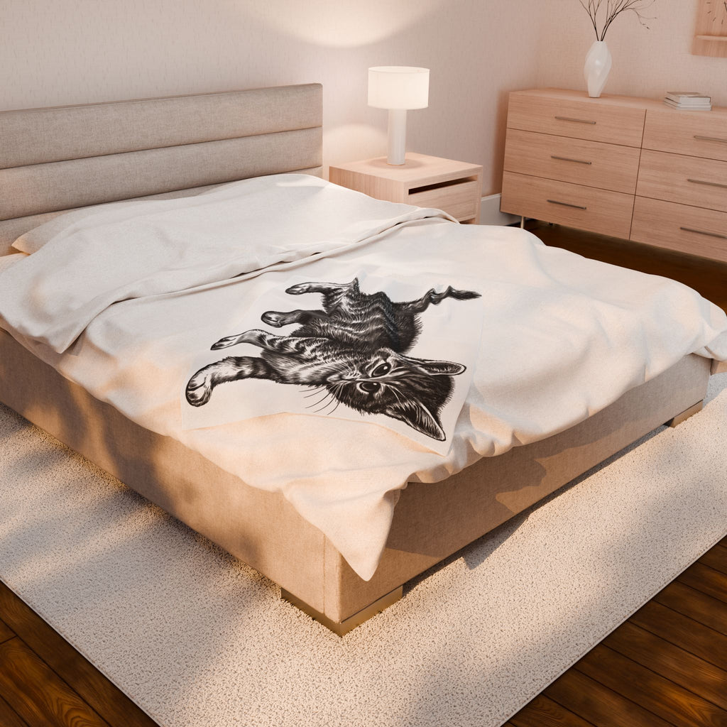 Cute cat Velveteen Blanket, Soft Throw Blanket for Home Decor, Perfect Gift for Relaxation, Boho Style, Ideal for All Seasons