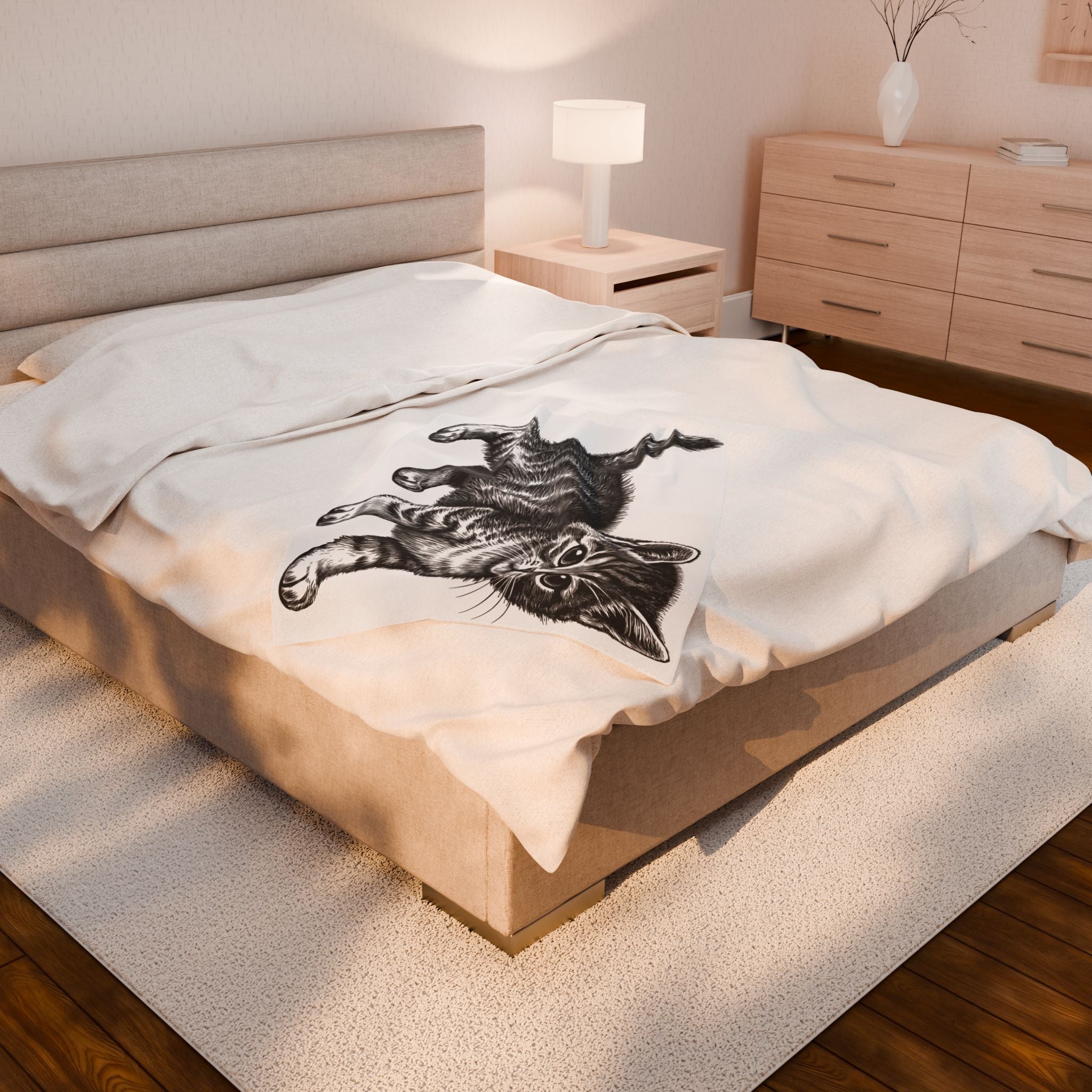 Cute cat Velveteen Blanket, Soft Throw Blanket for Home Decor, Perfect Gift for Relaxation, Boho Style, Ideal for All Seasons