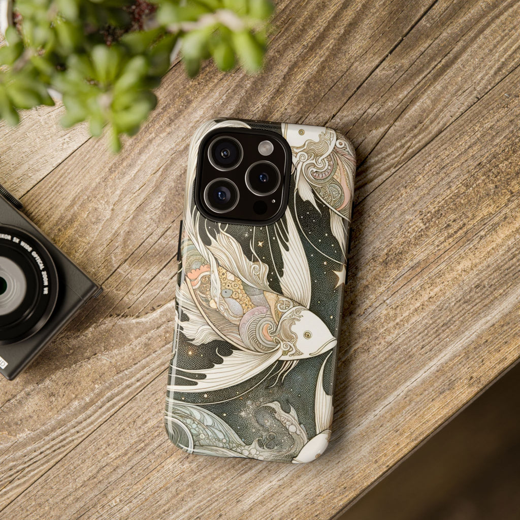 Artistic Phone Case, Cosmic Fish Design, Phone Accessory, Unique Gift, Zodiac Decor, Starry Night Vibes