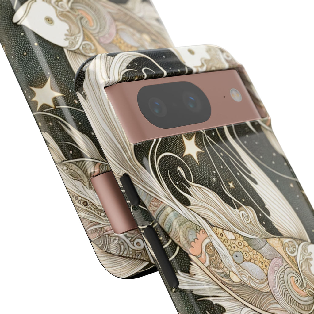 Artistic Phone Case, Cosmic Fish Design, Phone Accessory, Unique Gift, Zodiac Decor, Starry Night Vibes