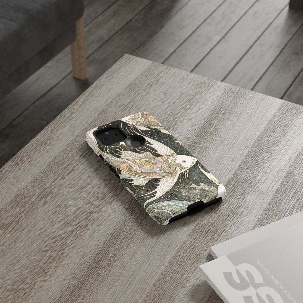 Artistic Phone Case, Cosmic Fish Design, Phone Accessory, Unique Gift, Zodiac Decor, Starry Night Vibes