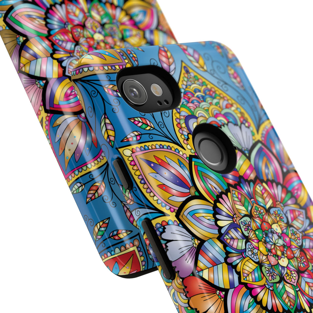 Vibrant Floral Phone Case, Tough Phone Cover, Colorful Mobile Accessory, Artistic Gift, Mandala Design, Everyday Use