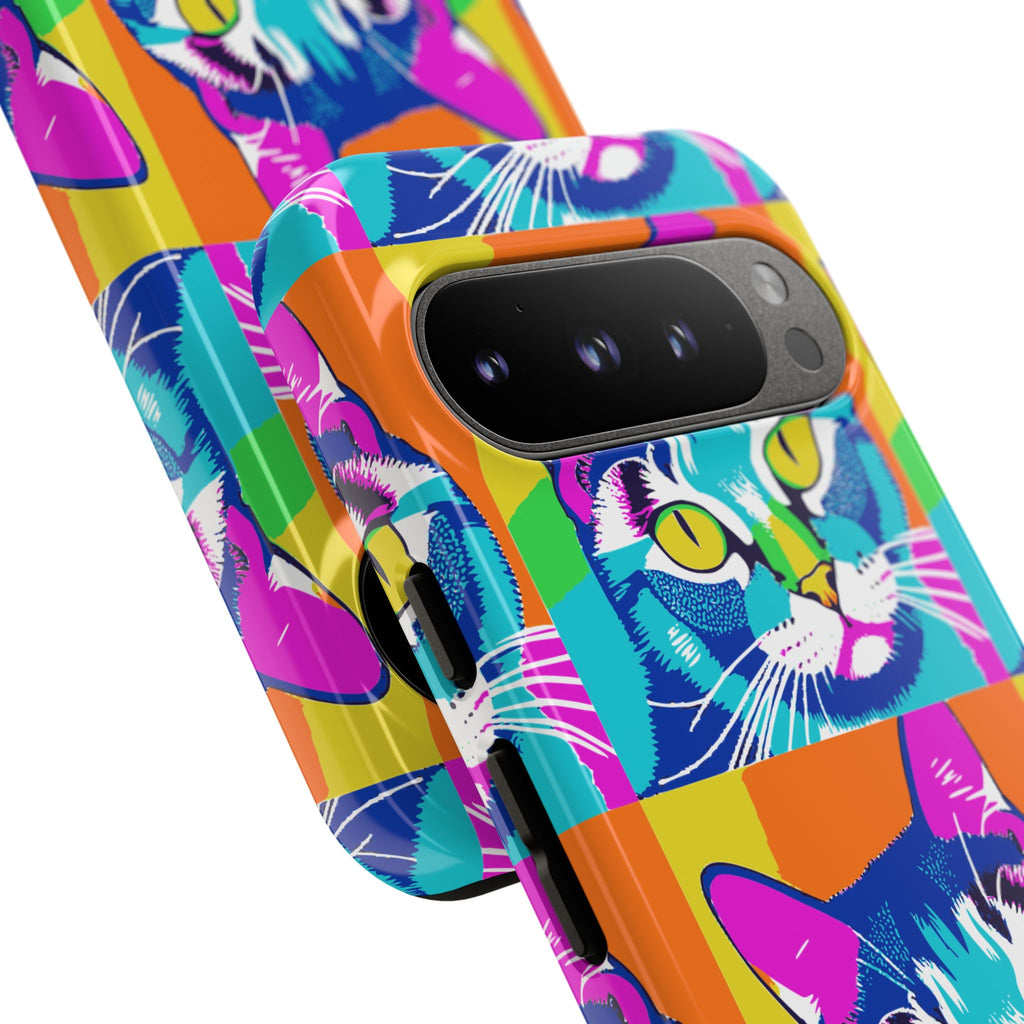 Colorful Cat Phone Case, Vibrant Animal Cover, Unique Pet Lover Gift, Fun Pop Art Style, Trendy Gadget Accessory