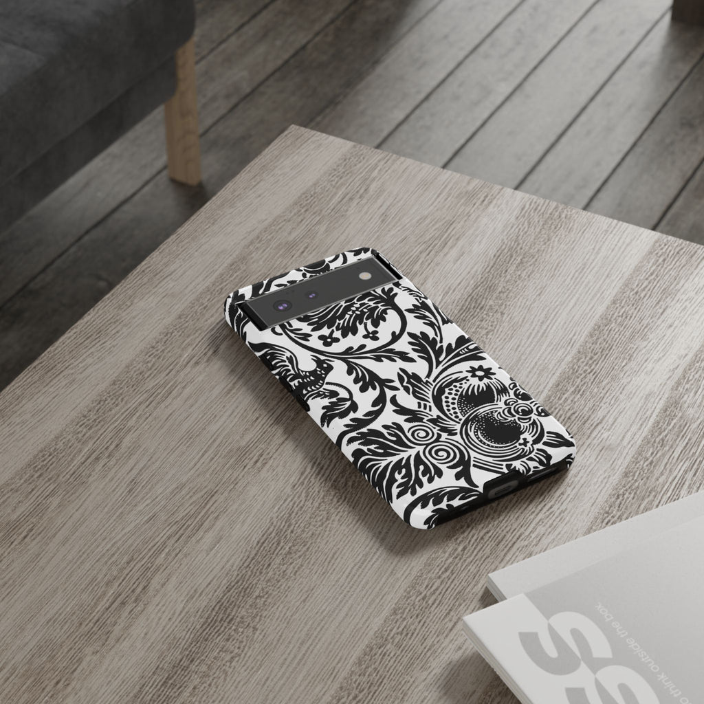 Elegant Black Floral Phone Case, Tough Cases, Stylish Phone Protection, Gift for Her, Floral Design, Trendy Accessories