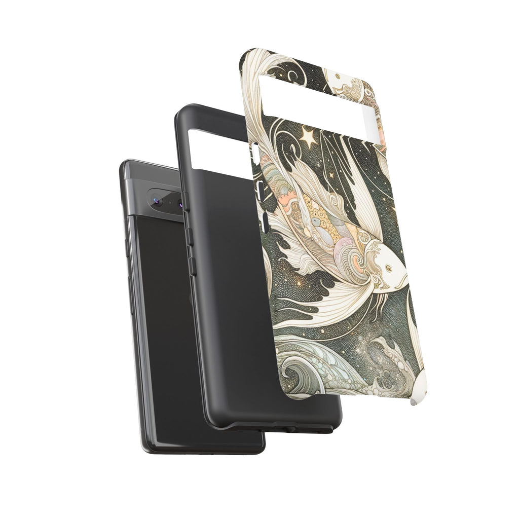 Artistic Phone Case, Cosmic Fish Design, Phone Accessory, Unique Gift, Zodiac Decor, Starry Night Vibes