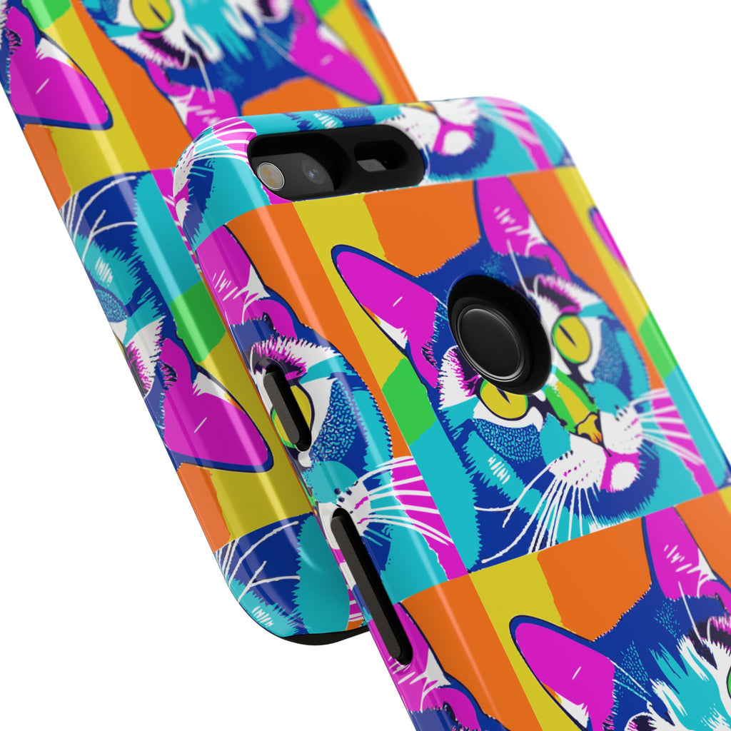 Colorful Cat Phone Case, Vibrant Animal Cover, Unique Pet Lover Gift, Fun Pop Art Style, Trendy Gadget Accessory