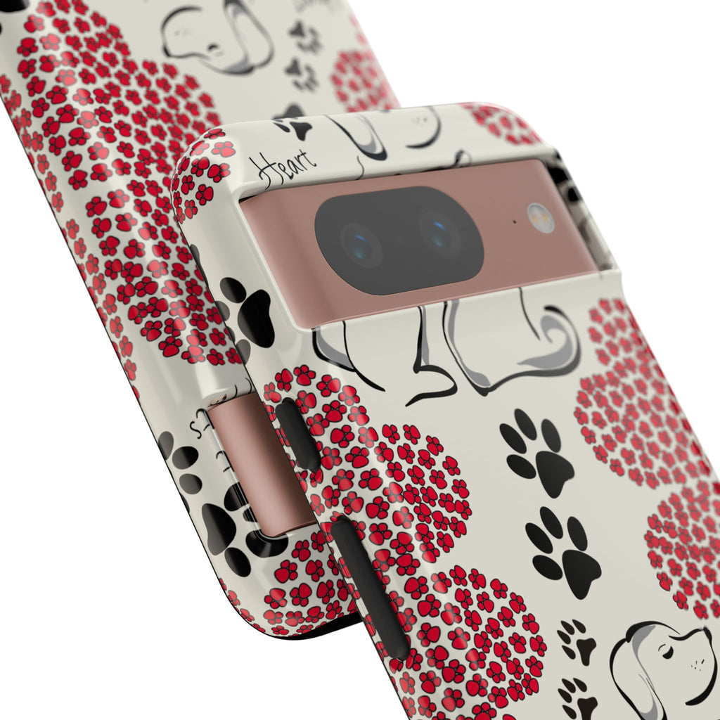 Stylish Phone Case with Heart Prints for Pet Lovers, Dog Lover Gift, Floral Pattern, Customizable Design, Cute Animal Accessories