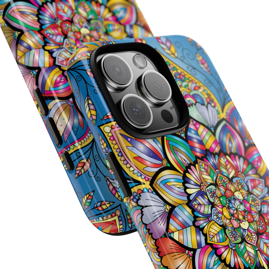 Vibrant Floral Phone Case, Tough Phone Cover, Colorful Mobile Accessory, Artistic Gift, Mandala Design, Everyday Use