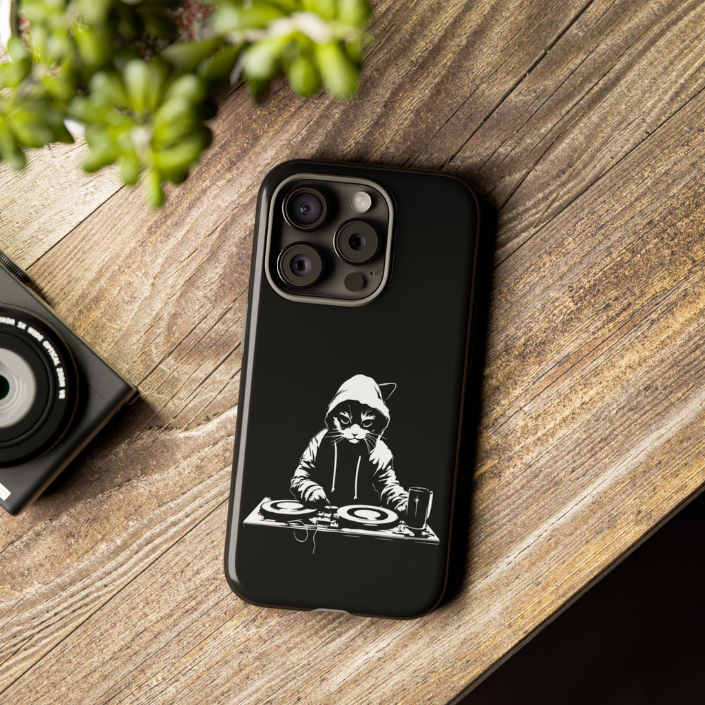 DJ Cat Phone Case, Tough Phone Cover, Pet Lover Gift, Music Enthusiast Accessory, Cute Cat Decor, Unique Case Design