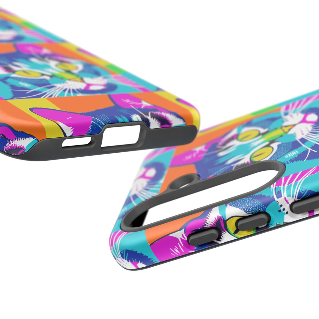 Colorful Cat Phone Case, Vibrant Animal Cover, Unique Pet Lover Gift, Fun Pop Art Style, Trendy Gadget Accessory