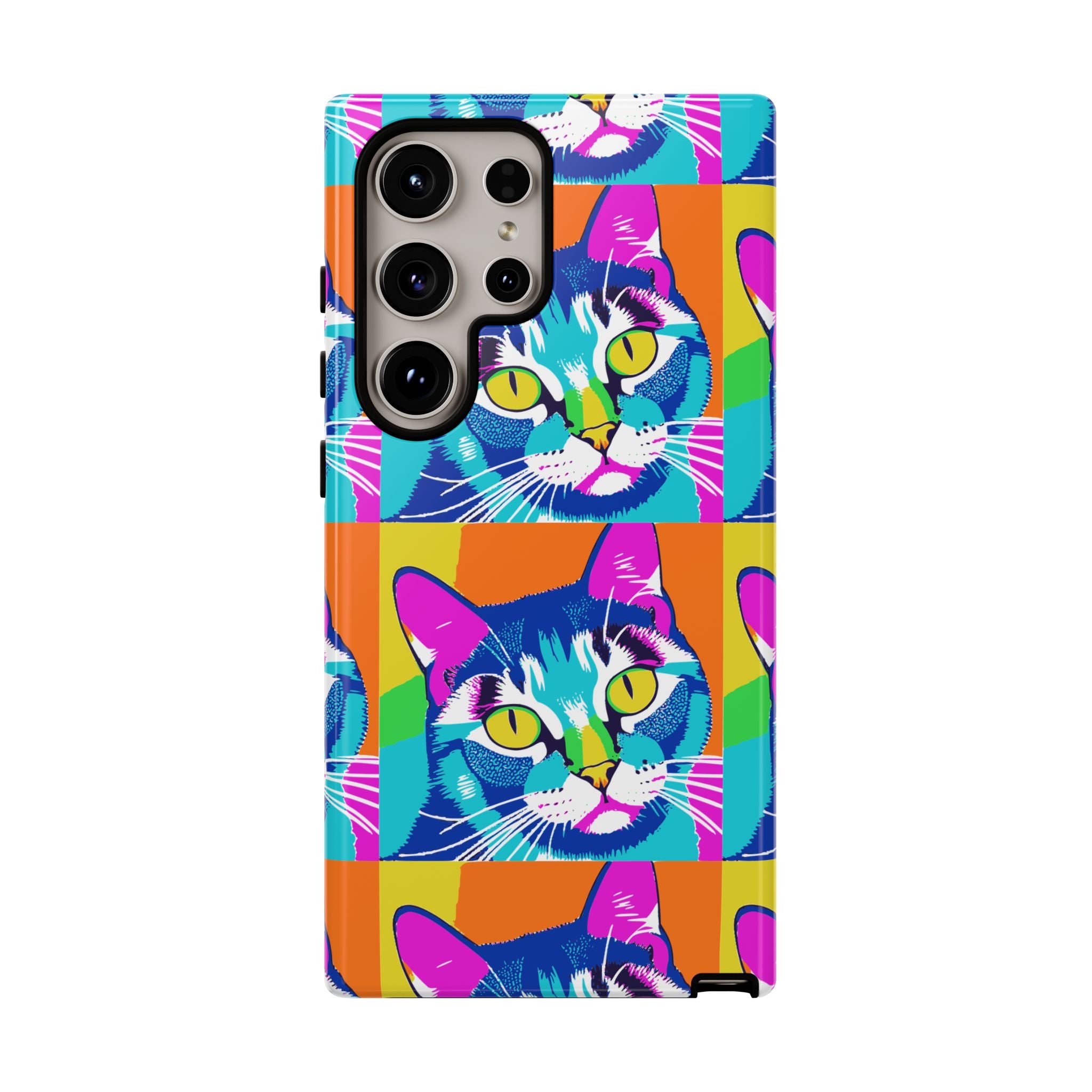Colorful Cat Phone Case, Vibrant Animal Cover, Unique Pet Lover Gift, Fun Pop Art Style, Trendy Gadget Accessory