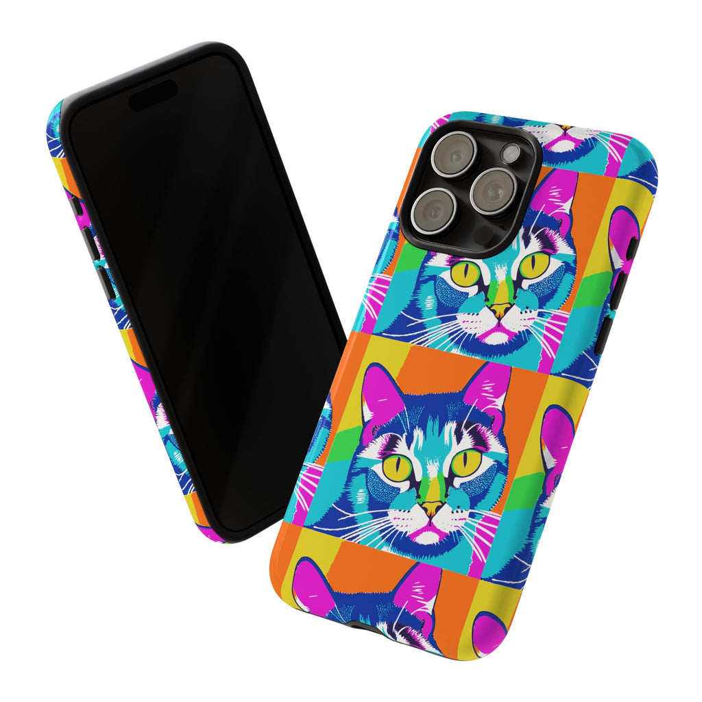 Colorful Cat Phone Case, Vibrant Animal Cover, Unique Pet Lover Gift, Fun Pop Art Style, Trendy Gadget Accessory