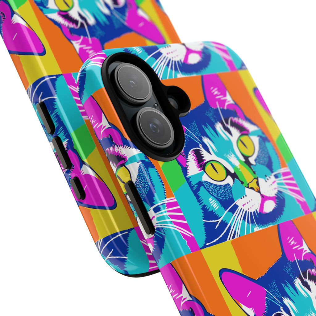 Colorful Cat Phone Case, Vibrant Animal Cover, Unique Pet Lover Gift, Fun Pop Art Style, Trendy Gadget Accessory